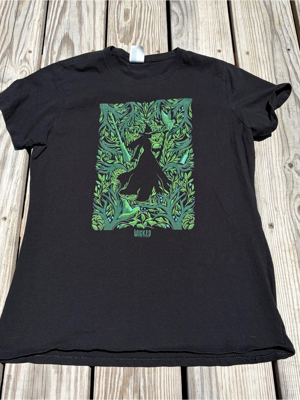 PORT & COMPANY "WICKED FOR GOOD" T-SHIRT. BLACK W/TREE DESIGN SIZE LARGE